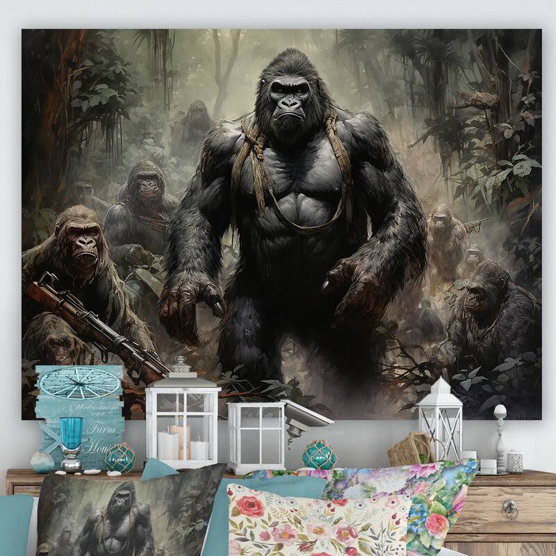 Designart "Gorilla Soldier Jungle Journey " Gorillawall Art On Sale
